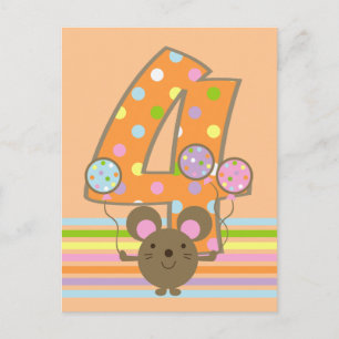 Balloon Mouse Orange 4. Geburtstagskarte Postkarte