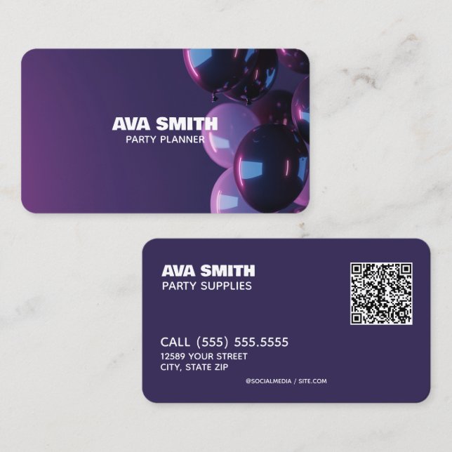 🎈 🎁 Balloon Party Custom QR Visitenkarte (Vorne/Hinten)