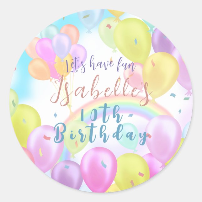 Balloon Pastel Birthday Paper Tellers Runder Aufkleber (Vorderseite)