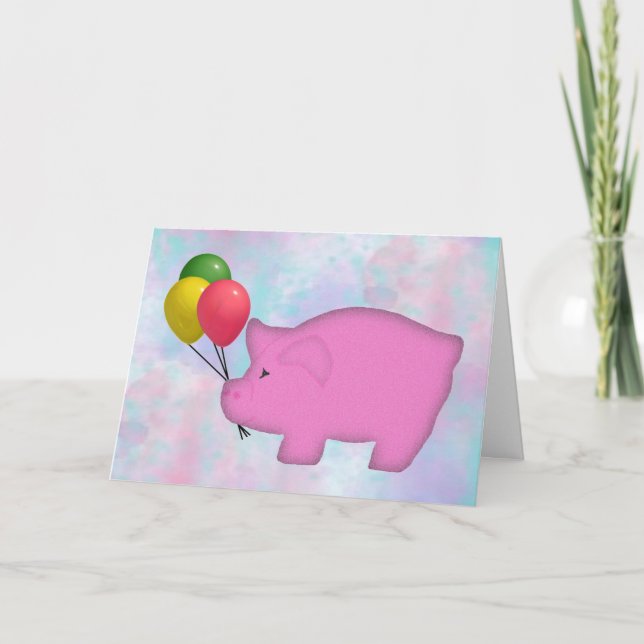 Balloon Pig Birthday Card Karte (Vorderseite)