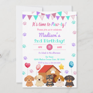 Balloon Puppy Girl Paw-ty Green Point Geburtstag Einladung