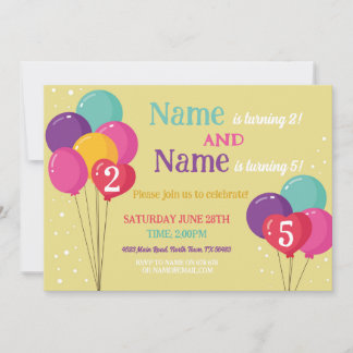 Balloon Shared Birthday Party Confetti Boy Girls Einladung
