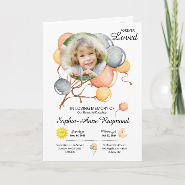 Balloon Theme Child's Funeral Program Programm (Vorderseite)