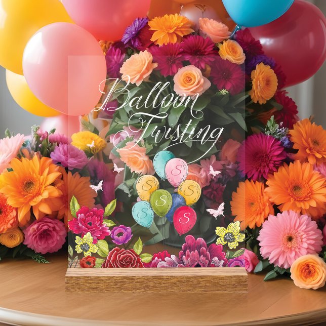 Balloon Twisted Alice im Wunderland Florals Acrylschild (Balloon Twisting Alice In Wonderland Florals Acrylic Sign)
