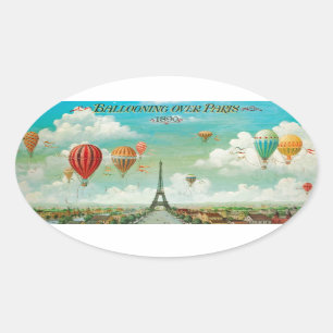 Balloon über Paris Ovaler Aufkleber