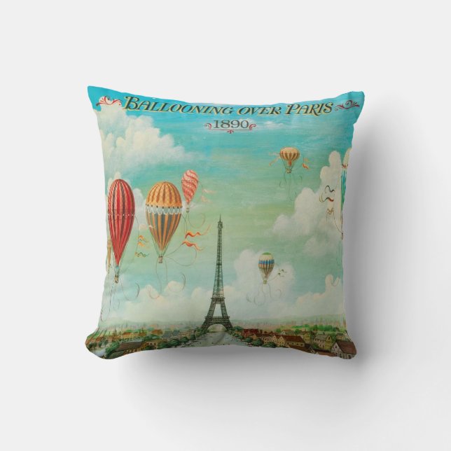 Balloon Über Paris Vintage Reisen Kunst Kissen (Vorderseite)