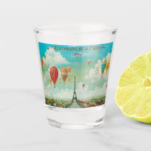 Balloon Über Paris Vintage Reisen Kunst Schnapsglas