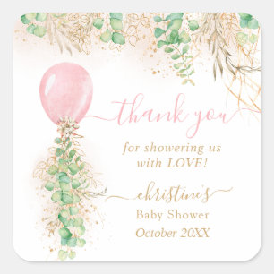 Balloon Watercolor Floral Baby Dusche Vielen Dank Quadratischer Aufkleber