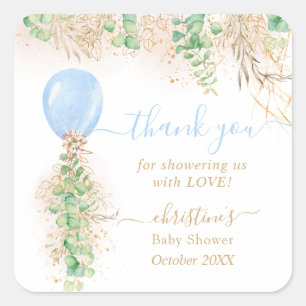 Balloon Watercolor Floral Baby Dusche Vielen Dank Quadratischer Aufkleber