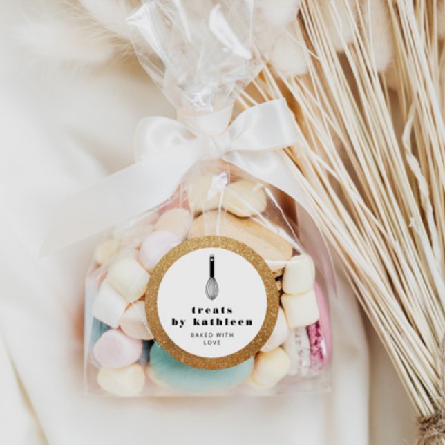 Balloon Whisk Black Imitats Gold Glitzer Bäckerei Runder Aufkleber (Von Creator hochgeladen)