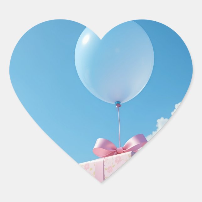 balloon with present in blue sky Herz-Aufkleber (Vorderseite)