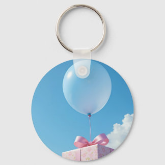 balloon with present in blue sky schlüsselanhänger