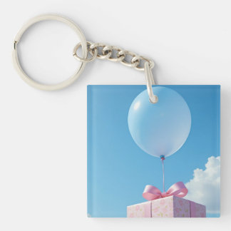 balloon with present in blue sky schlüsselanhänger