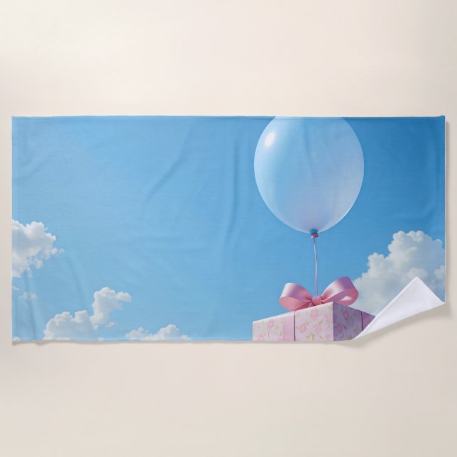 balloon with present in blue sky strandtuch (Vorderseite)
