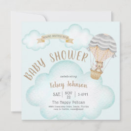 Balloon Woodland Teddy Bear Baby Shower Einladung