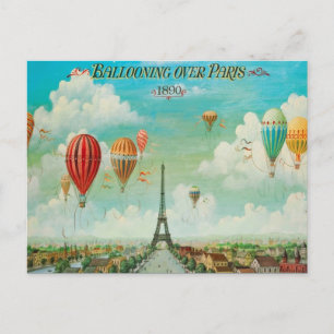 Ballooning über Paris Vintage Reisekarte Postkarte