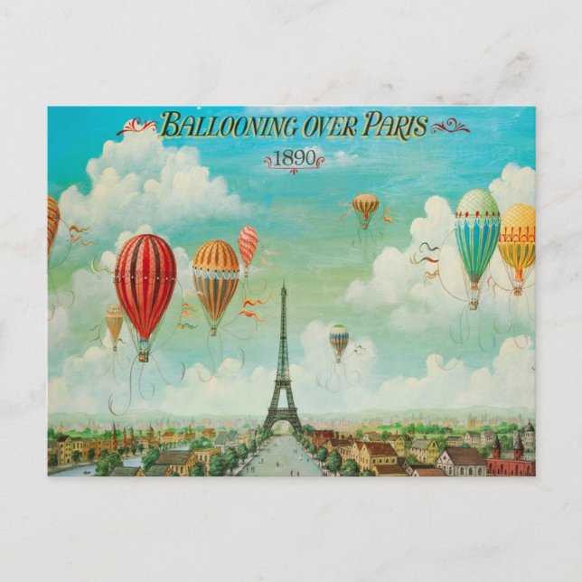 Ballooning über Paris Vintage Reisekarte Postkarte (Vorderseite)