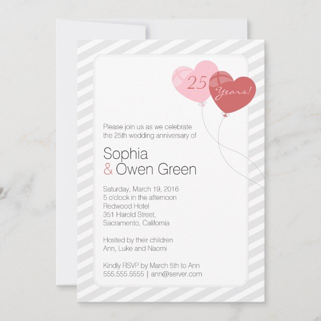 Balloons 25. Silver Wedding Anniversary Party Einladung (Vorderseite)