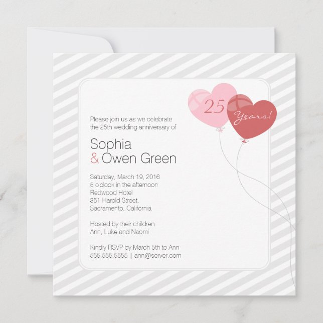 Balloons 25. Silver Wedding Anniversary Party Einladung (Vorderseite)