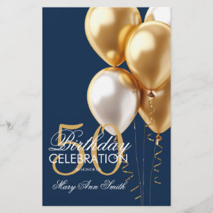 Balloons 50. Geburtstag Gold & Navy Menü