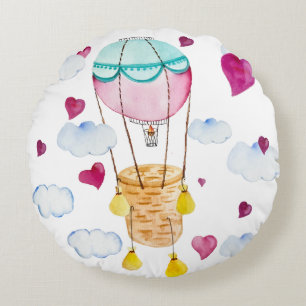 Balloons Aquarellbild Valentinstag Rundes Kissen