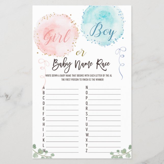 Balloons Baby Name Race ABC Game Flyer (Vorne)