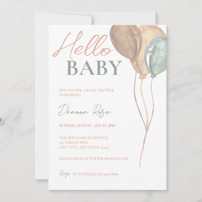 Balloons Babydusche Einladung (Vorderseite)