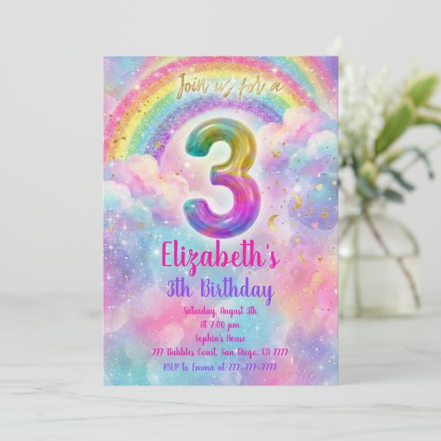 Balloons Birthday 3th Birthday  Einladung (Stehend Vorderseite)