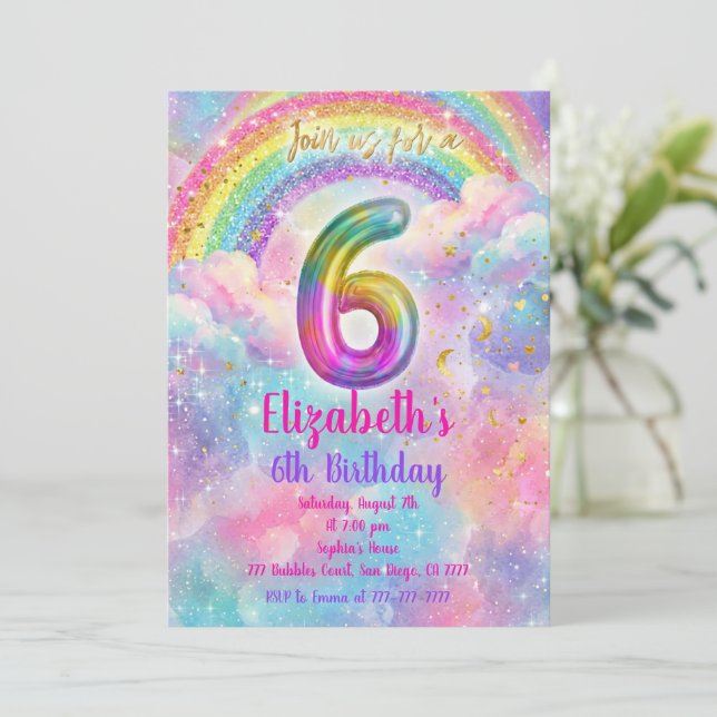 Balloons Birthday 6th Birthday  Einladung (Stehend Vorderseite)