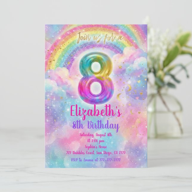 Balloons Birthday 8th Birthday  Einladung (Stehend Vorderseite)