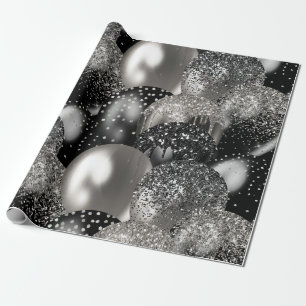 Balloons Birthday Black Silver Glitzer Party Geschenkpapier