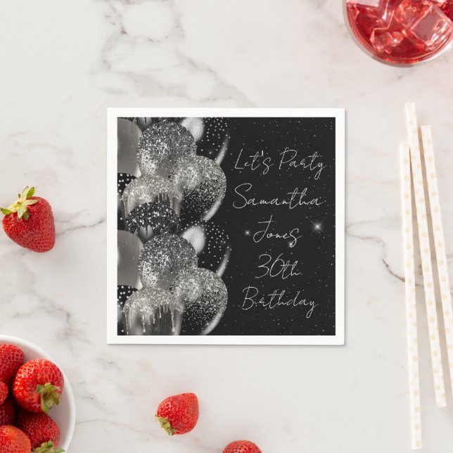 Balloons Birthday Black Silver Glitzer Party Serviette (Beispiel)