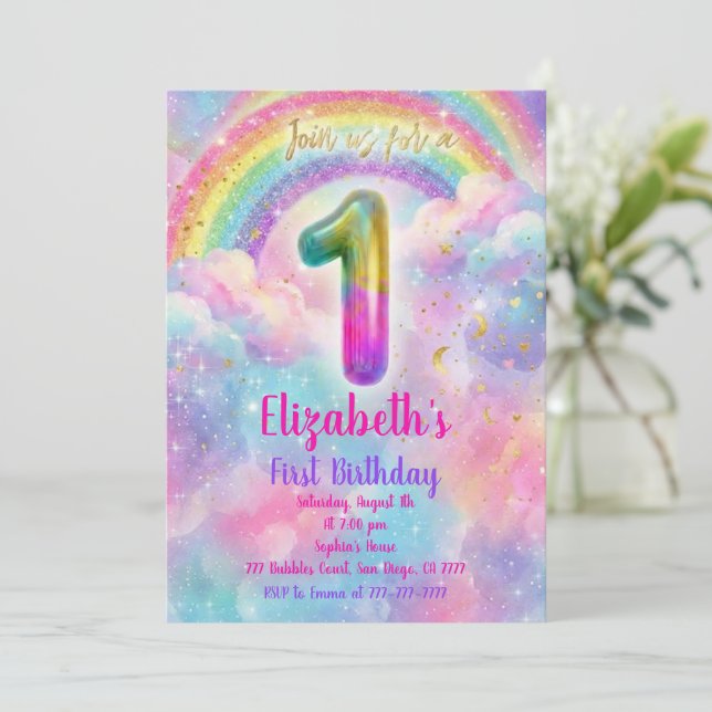 Balloons Birthday first Birthday  Einladung (Stehend Vorderseite)