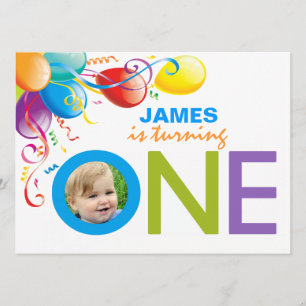 Balloons Boy First Birthday Party Foto Einladung