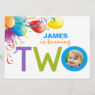 Balloons Boy Two Birthday Party | Foto Einladung