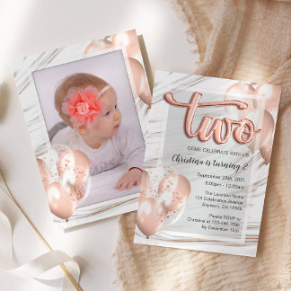 Balloons Briefe Marmor Rose Gold 2. Geburtstag Einladung
