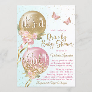 Balloons Butterflies Covid Drive by Baby Dusche Einladung