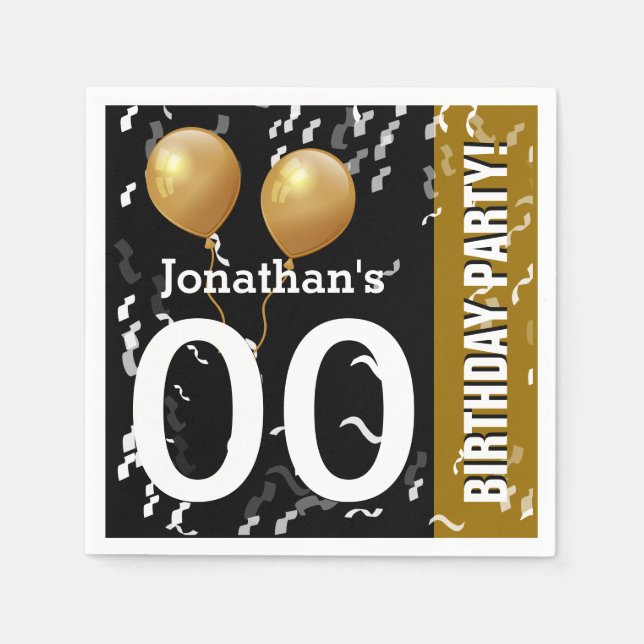 Balloons Confetti Modern Birthday B01 BLACK GOLD Serviette (Vorderseite)