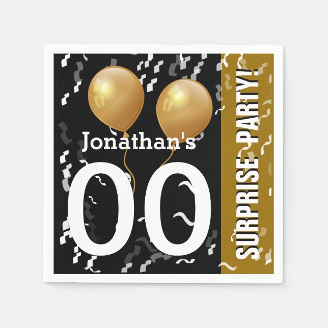 Balloons Confetti Überraschung Geburtstag B02 BLAC Serviette (Vorderseite)