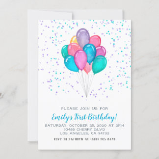 Balloons Confetti zum Geburtstag Einladung