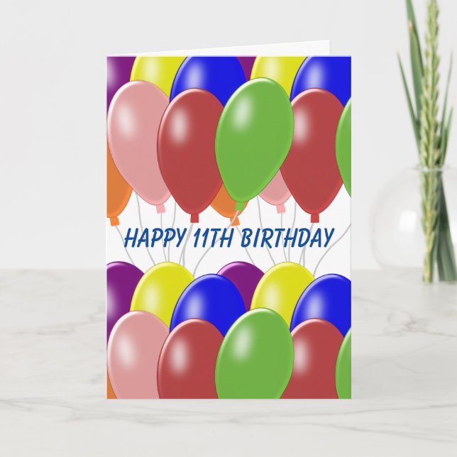 Balloons Design Personalisiert 11. Geburtstag Karte (Vorderseite)