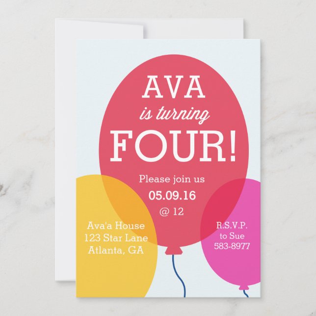 Balloons Einladung zum Geburtstag (Vorderseite)