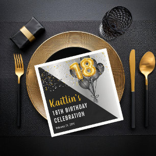Balloons Elegant Black Gold 18. Geburtstagsparty Serviette