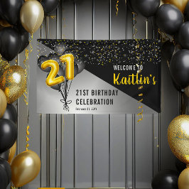 Balloons Elegant Black | Gold 21. Geburtstag Party Banner