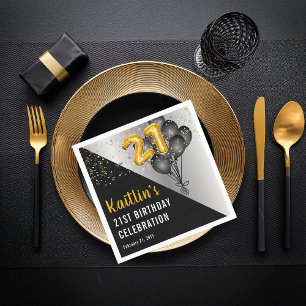 Balloons Elegant Black Gold 21. Geburtstag Party Serviette