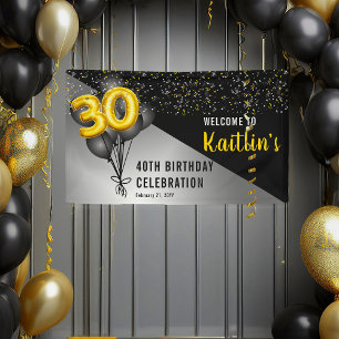 Balloons Elegant Black   Gold 30. Geburtstag Party Banner