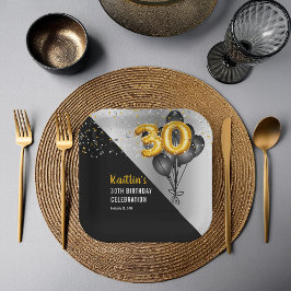 Balloons Elegant Black | Gold 30. Geburtstag Party Pappteller