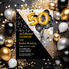 Balloons Elegant Black | Gold 50. Geburtstagsparty Acryleinladungen