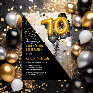 Balloons Elegant Black   Gold 70. Geburtstagsparty Acryleinladungen