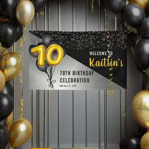 Balloons Elegant Black   Gold 70. Geburtstagsparty Banner